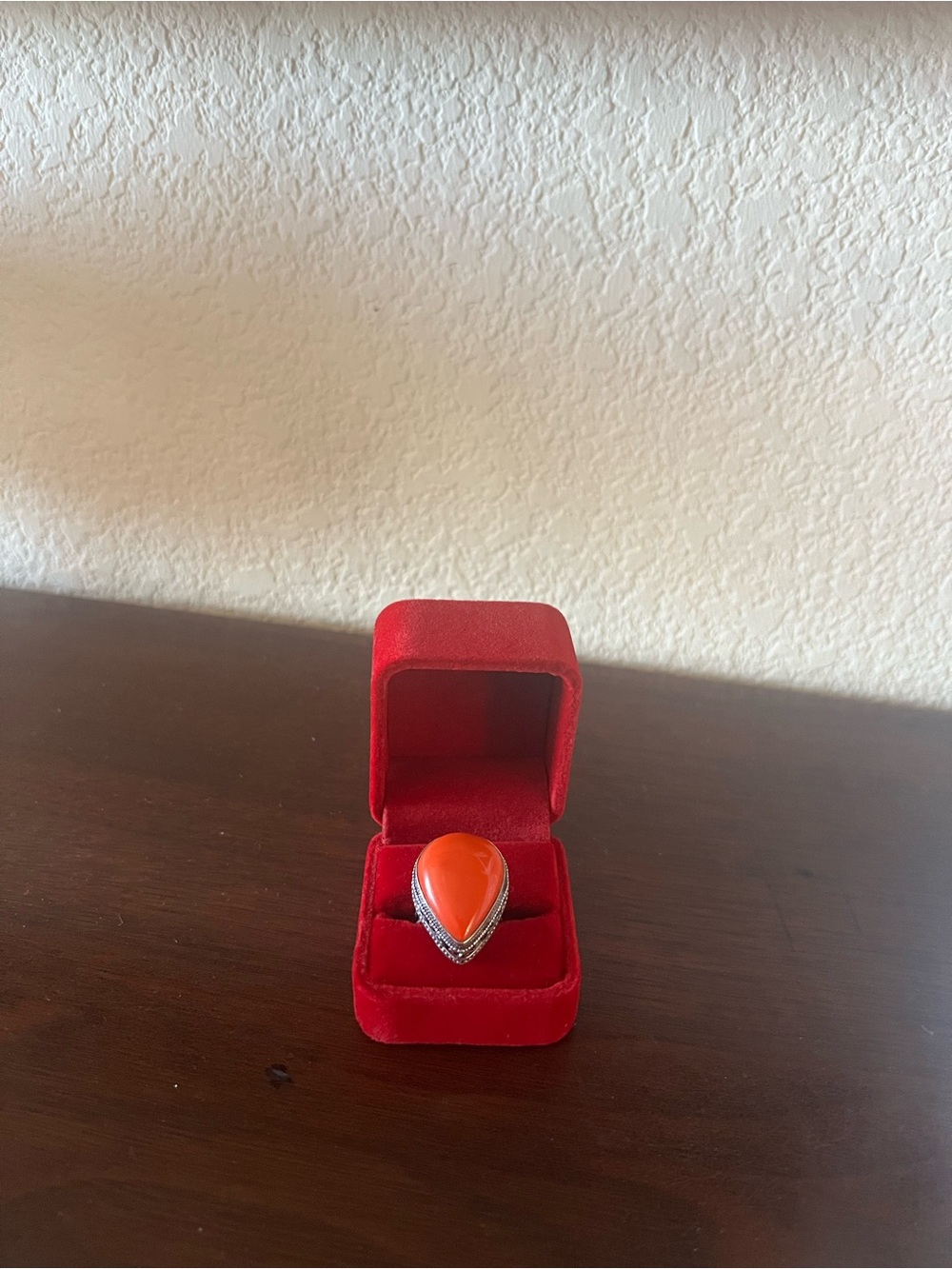 Coral Orange Color 925 with beautiful Scroll detail silver  “Marked 925” Ring